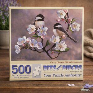 Bits and Pieces 500 Piece Puzzle Cherry Blossom Chickadees Bird Spring Nature